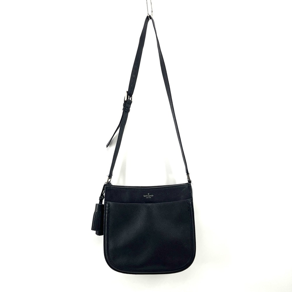 Kate Spade Crossbody Bag Black Leather Saddle Messenger Tassel Pebbled